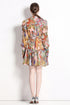 Runway Fashion Autumn Soft Satin Abstract Print, Mock Neck, Lantern Sleeve Office, Party, Holiday's Dress